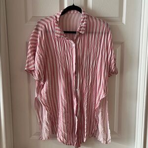 Pink and White Striped Button-Up Shirt